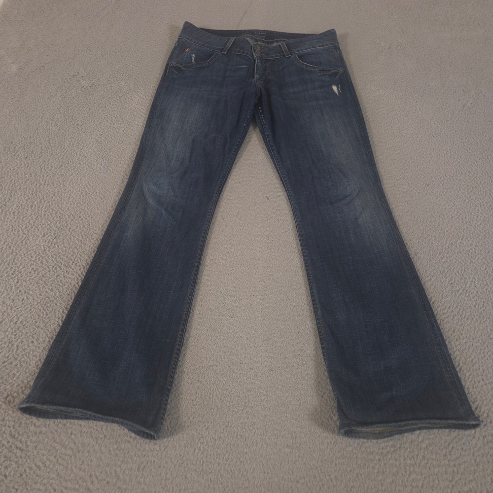 Hudson Jeans Womens 31 Dark Blue Signature Bootcut Double Button Fly Distressed